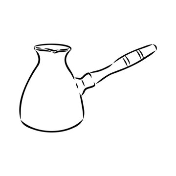 recommend clip art: Coffee maker, Turkish coffee maker. Vector black and white graphic illustration, hand-drawn.
