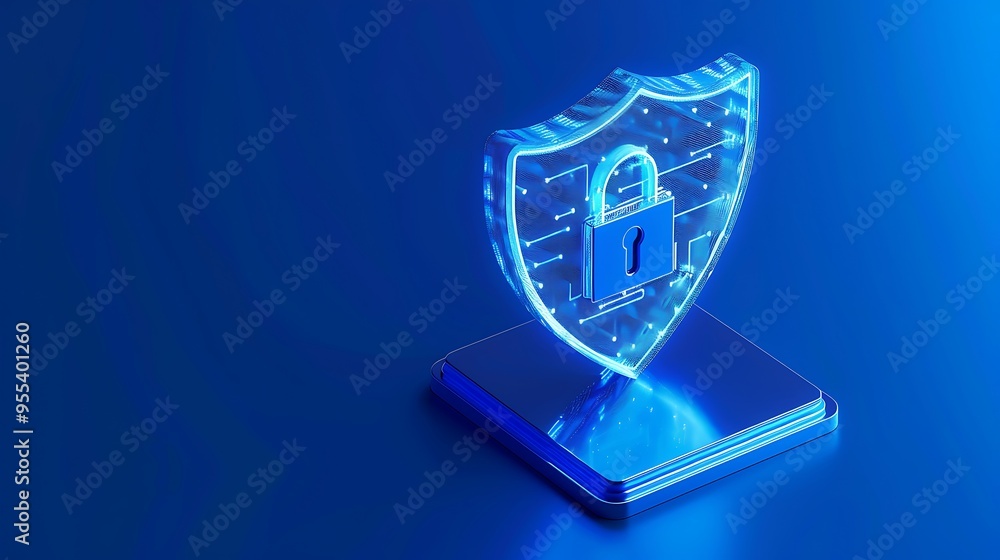 Aufkleber digital security shield icon with padlock symbol, representing data protection and cybersecurity on 
