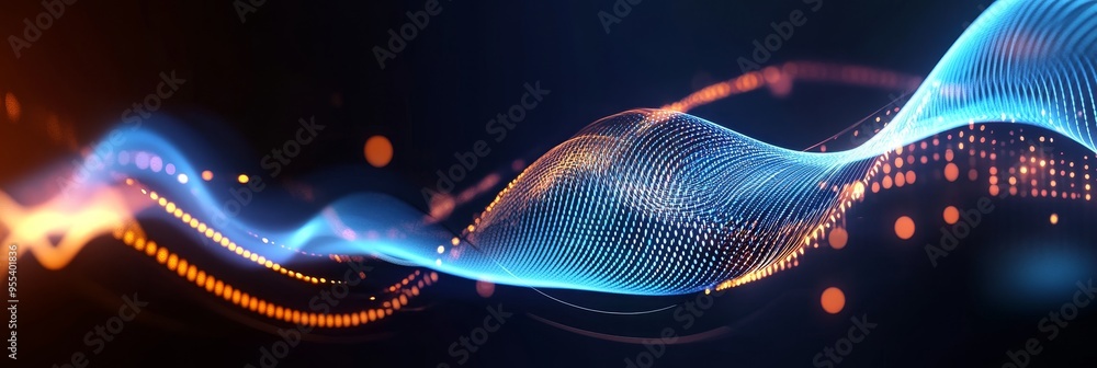 Aufkleber a visually captivating abstract image showcasing dynamic sound waves with vibrant blue and orange hu