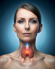 Thyroid Health Visualization Woman Portrait with Glowing Throat AI generated