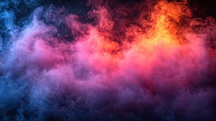 Background of an empty room with smoke and neon light. Dark abstract background