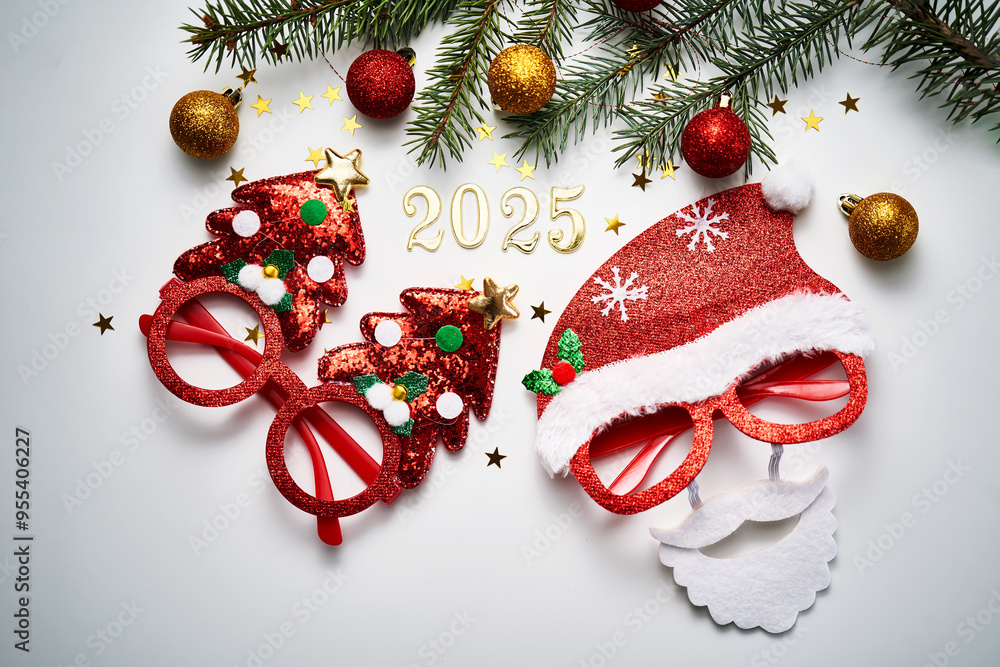 Wall mural abstract background of christmas attributes with the year number 2025.