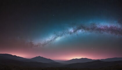 Obraz premium Silhouetted mountains against a purple and blue starry sky.