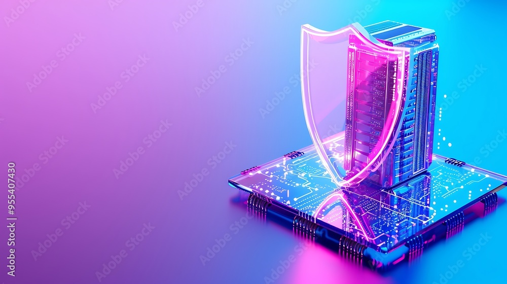 Aufkleber digital shield protecting server data. conceptual cybersecurity representation with vibrant colors a
