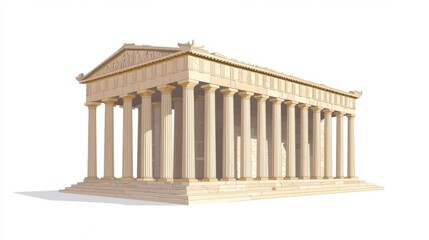 Fototapeta premium A parts diagram of the Parthenon, illustrating the columns, frieze, pediment, and interior cella, classical and precise, flat , isolated on white background