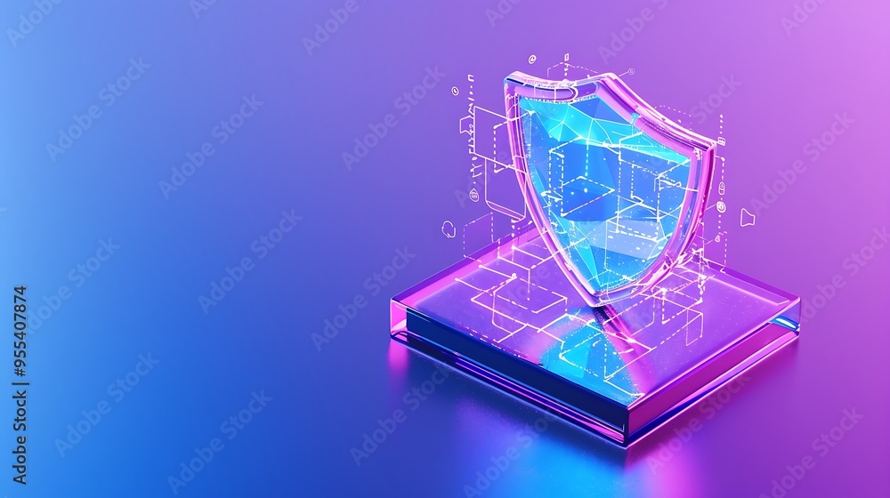 Poster digital shield representing cybersecurity and data protection on a futuristic technological backgrou