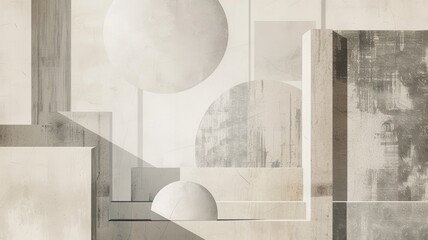 Abstract Geometric Composition in Beige and Gray Tones