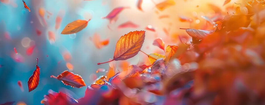 Enigmatic fascination in the dance of colorful autumn leaves, 4K hyperrealistic photo