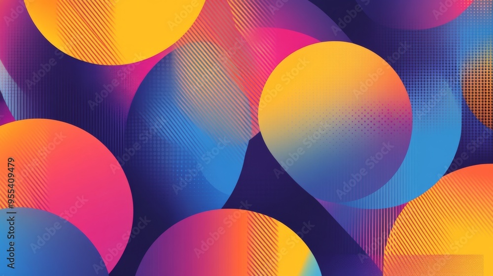 Poster a vibrant graphic pattern with overlapping shapes and gradients, creating a visually rich and engagi