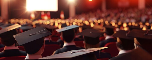Graduation ceremony with speeches and applause, 4K hyperrealistic photo