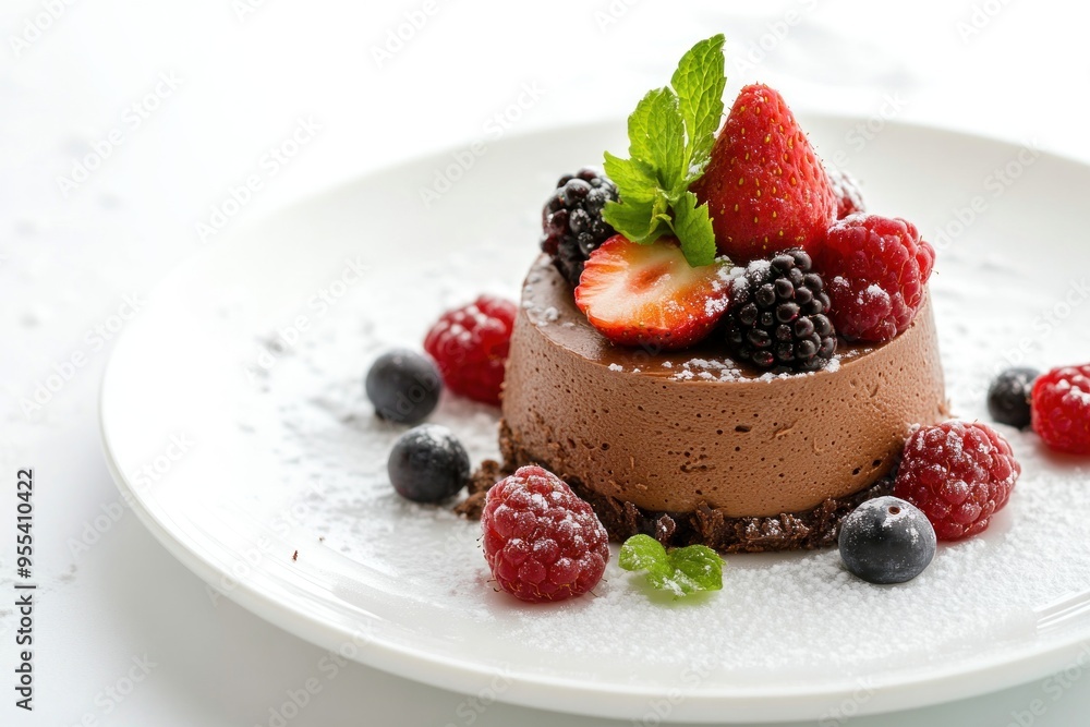 Sticker Chocolate Mousse Dessert with Fresh Berries