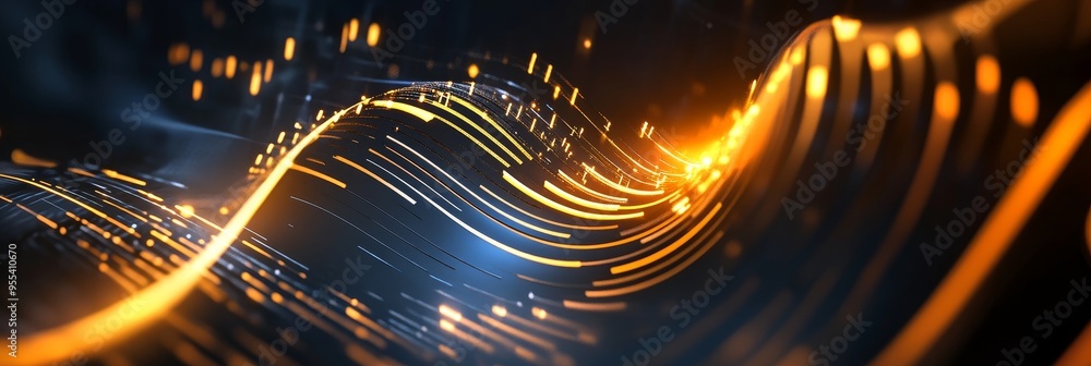 Poster a captivating abstract background featuring 3d sound waves in a vibrant orange hue. the dynamic line