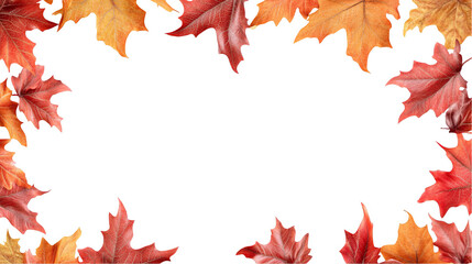 A black rectangle framed by red and orange autumn leaves.