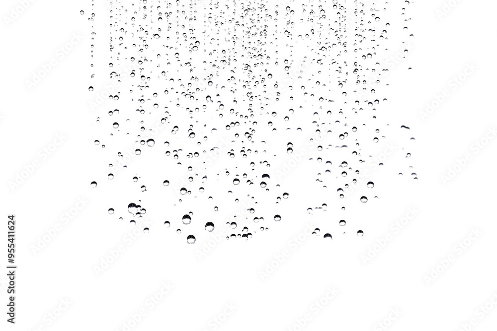 Poster water droplets falling on a white transparent background, creating a refreshing and abstract texture