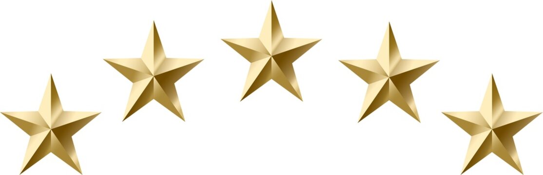Five gold stars on a curved or circular line. High resolution.