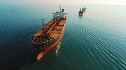Obraz premium Russian ships transport containers, oil, and minerals across the ocean and sea concept of EU sanctions, global shipping industry
