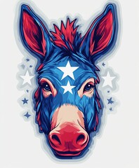 Cute Donkey head silhouette in US flag colors - sticker for USA Democratic Party symbol