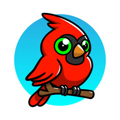 Cartoon of a cardinal cute and engaging resting on a branch