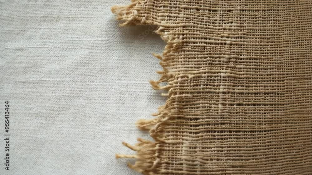 Poster exploring the texture and details of a natural fabric on a neutral background up close