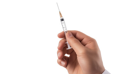 doctor hand holding syringe with medicine isolated on transparent background