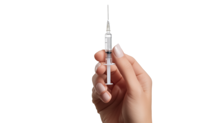 doctor hand holding syringe with medicine isolated on transparent background