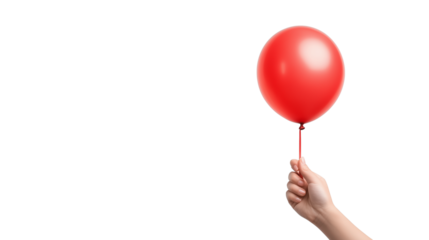 Hand holding red balloon isolated on transparent background