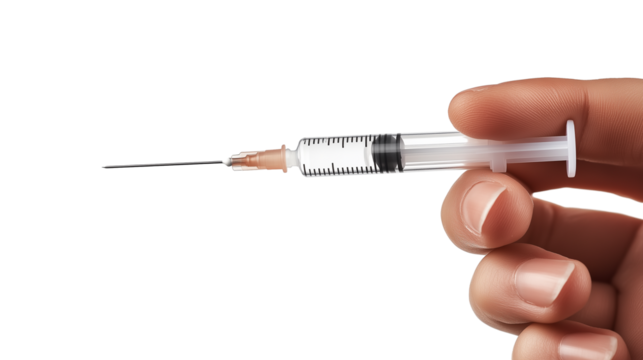 doctor hand holding syringe with medicine isolated on transparent background