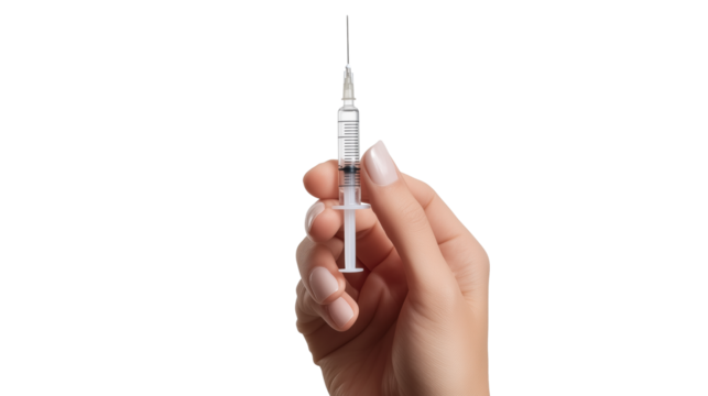 doctor hand holding syringe with medicine isolated on transparent background