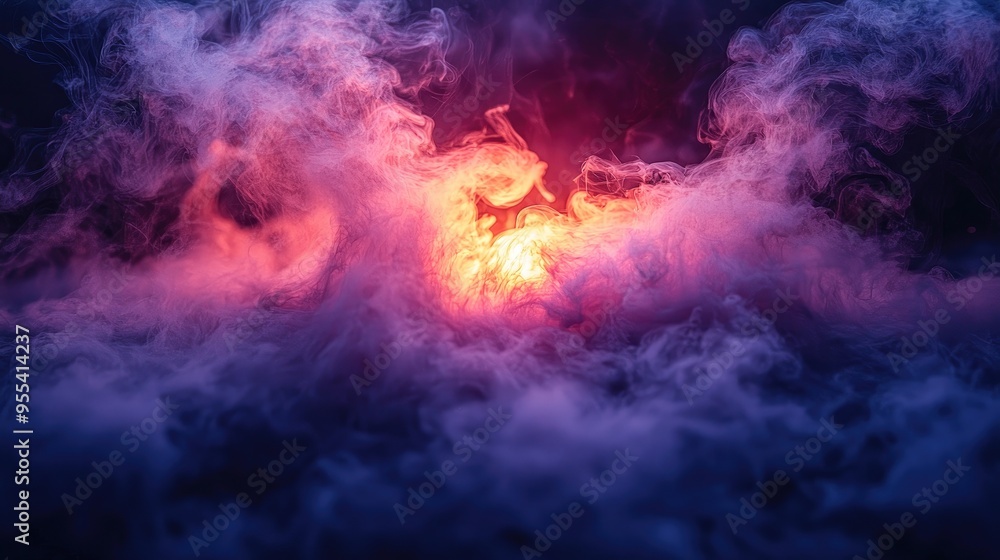 Poster background of an empty room with smoke and neon light. dark abstract background