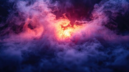 Background of an empty room with smoke and neon light. Dark abstract background