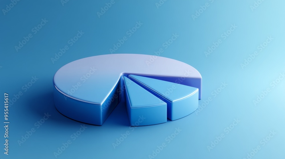 Poster abstract 3d pie chart with smooth, curved segments, set against a gradient blue background