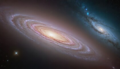A distant galaxy with a bright center and surrounding dust lanes, viewed from space.