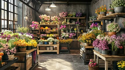 Beautiful flower shop filled with vibrant blooms in a cozy setting during afternoon hours