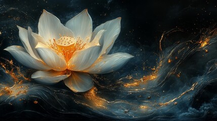 Golden Lotus on Dark Background Generative AI