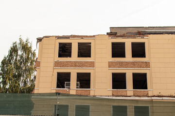 The destroyed building. An abandoned building, demolition of the building