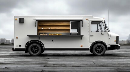 Modern Food Truck with Urban Background Generative AI