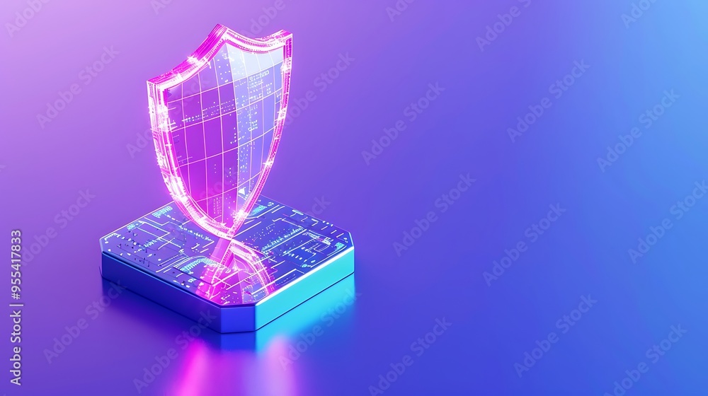 Aufkleber futuristic digital shield hologram symbolizing cybersecurity and data protection on a tech backgroun