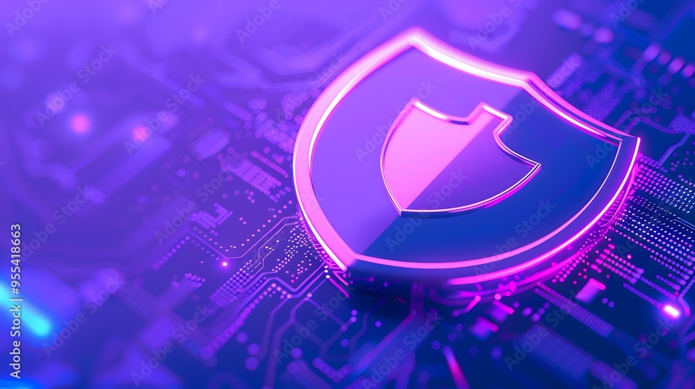 Aufkleber futuristic digital shield on a circuit board symbolizing cybersecurity technology and data protectio