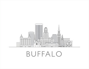 Fototapeta premium Buffalo skyline cityscape line art style vector illustration