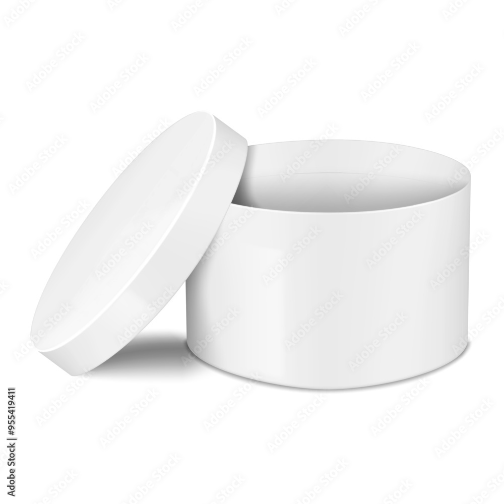 Canvas Prints white blank open round cardboard gift box with separate lift-off lid. realistic 3d vector mock-up. c