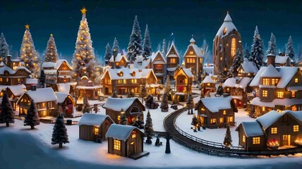 Magical Christmas Village Snowy Night Festive Holiday Scene . Generated AI