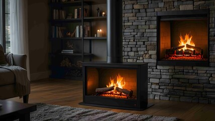 Cozy Winter Evening by the Fireplace with Warm Candlelight. Generated AI