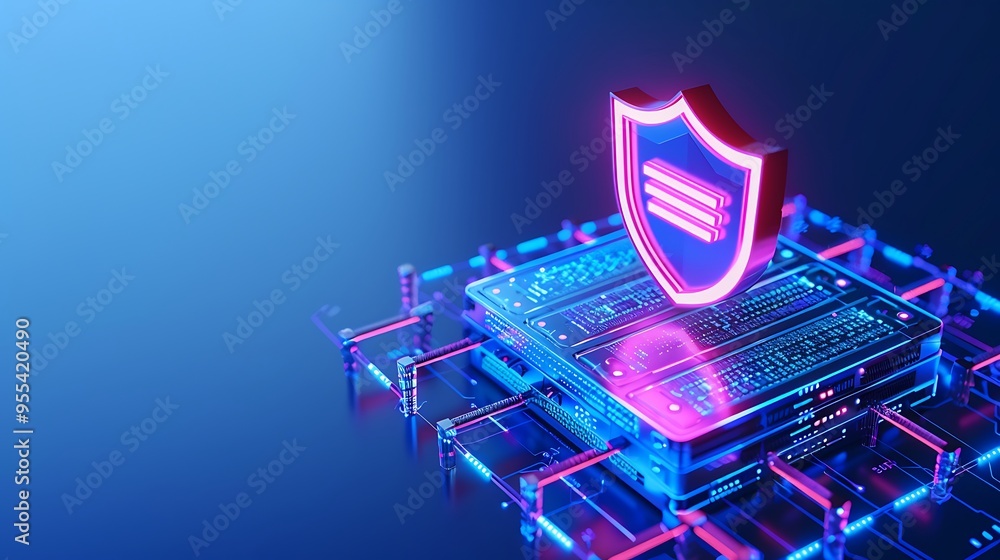 Aufkleber futuristic digital shield representing cybersecurity and data protection over a circuit board, illum