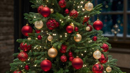 Beautifully Decorated Christmas Tree with Colorful Ornaments and Lights. Generated AI
