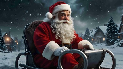 Santa Claus Riding His Sleigh Through a Snowy Night. Generated AI