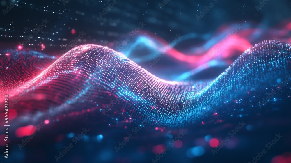 Aufkleber An animated graphic of electrical waves moving across a screen, with smooth transitions and varying frequencies to represent dynamic signal changes.
