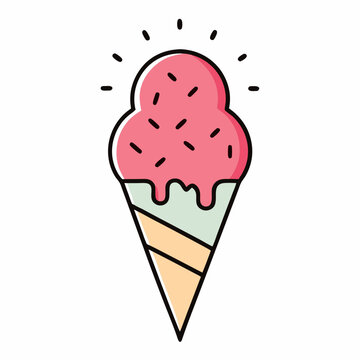 recommend clip art:  Strawberry ice cream with sprinkles in cone line art vector illustration