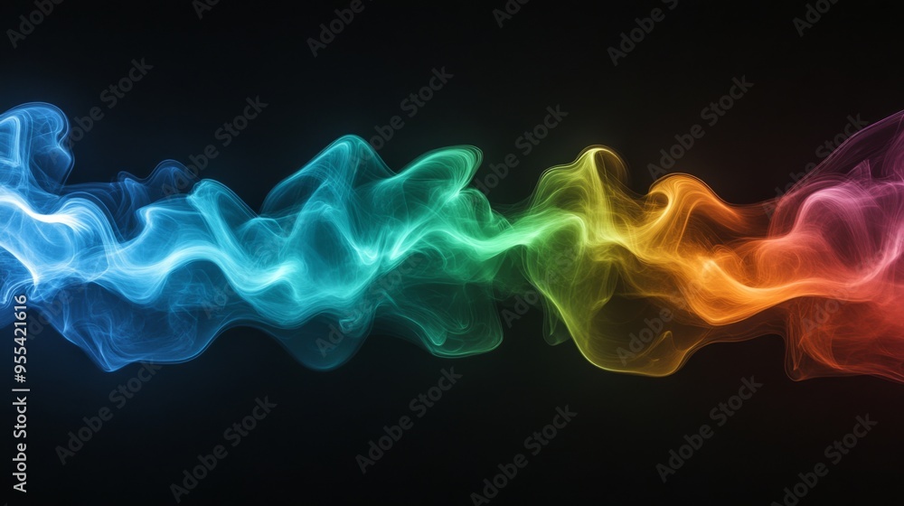 Aufkleber an artistic composition of colorful smoke trails dancing in the air, with a gradient of colors from 