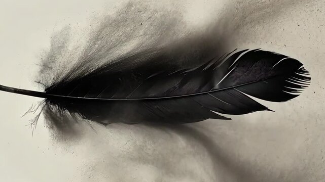 Black feather dissolving into smoke, artistic abstract concept