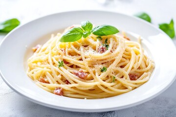 Delicious Carbonara Pasta with Basil and Parmesan